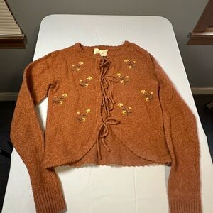 Floral Embroidered Cardigan in Rust